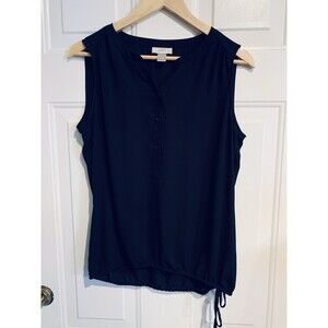 Loft Black Sheer Women’s Tank Elastic Bottom With Draw String Button Up Size S